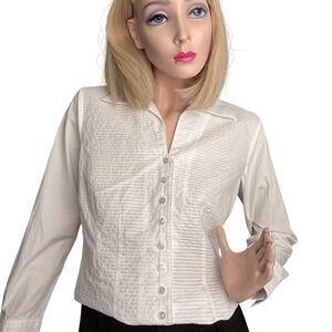Talbots White Textured Button Down Shirt Ribbed Pintuck Coastal Grandmother Sz 4